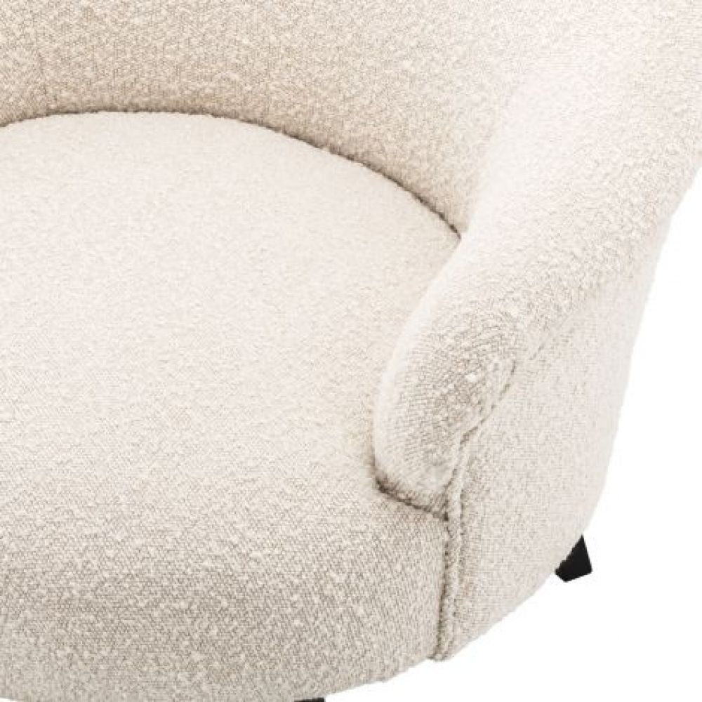 Fotoliu tapitat cu Boucle Crem cu baza din Metal Negru H69xL68xA74cm Moretti