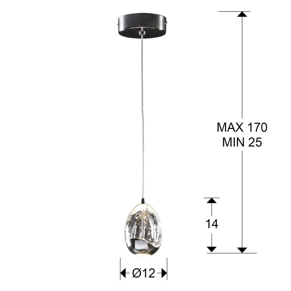 Pendul cu inaltime reglabila din Sticla Transparent cu LED D12xH170cm Rocio