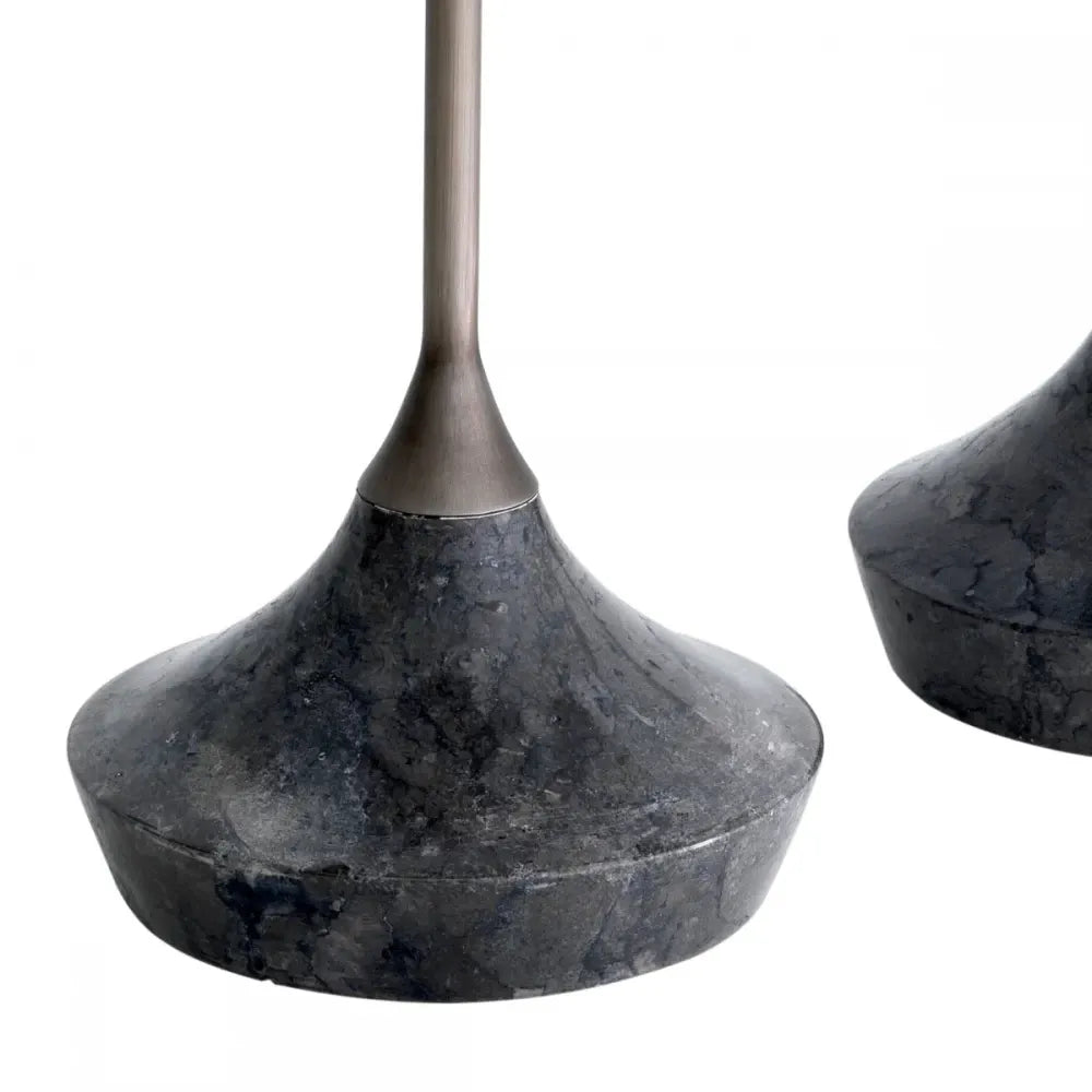 Set 2 masute laterale Rotunde din Marmura/ Metal Gri/Bronz si Lemn de mindi Maro D35xH50.5/56cm Puglia Eichholtz