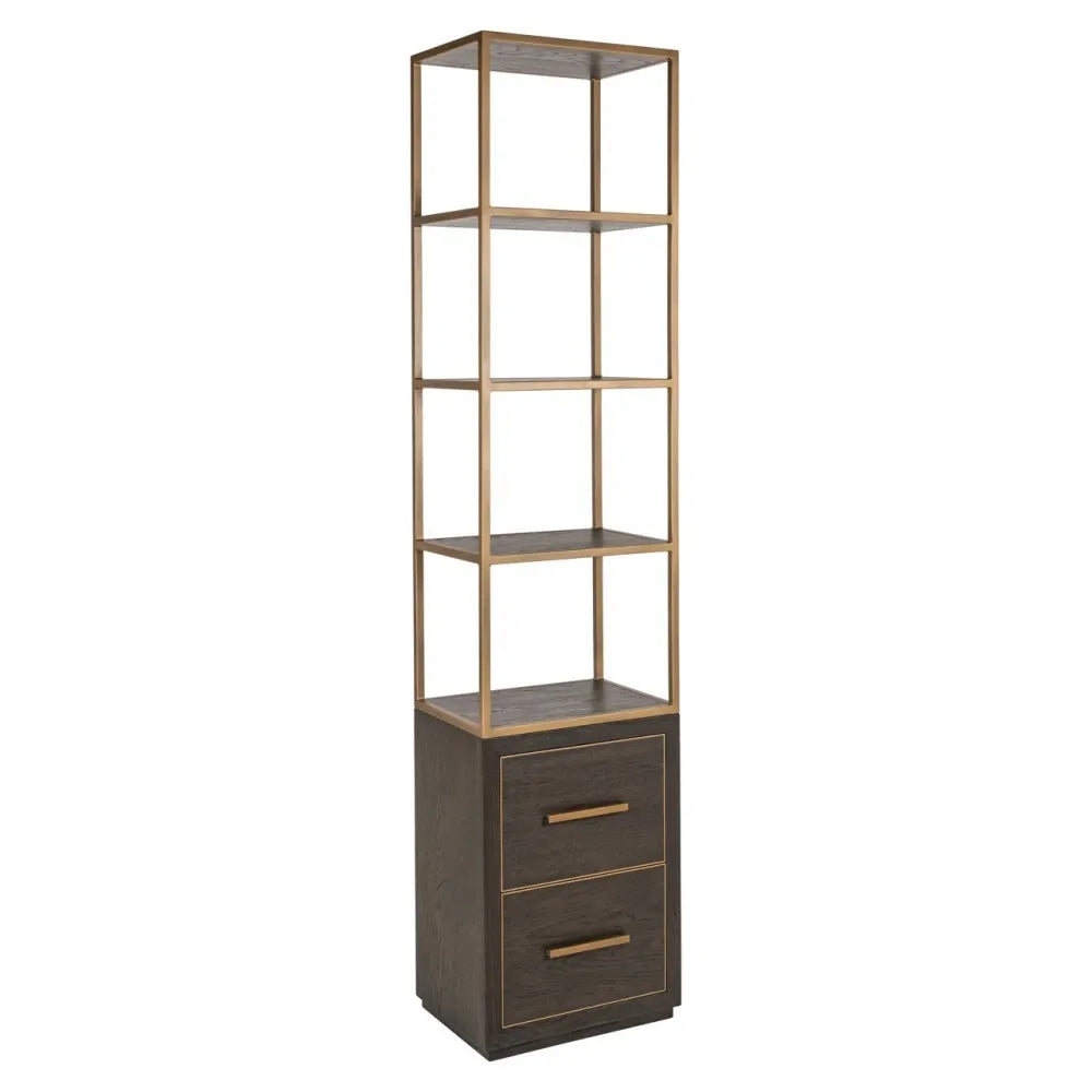 Etajera cu sertare din Lemn de stejar/Metal Maro/Alama si Lemn de stejar Maro L50xH220cm Carter Richmond interiors
