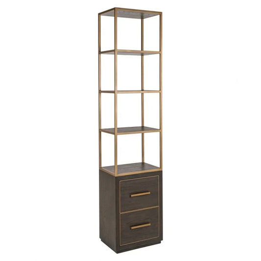 Etajera cu sertare din Lemn de stejar/Metal Maro/Alama si Lemn de stejar Maro L50xH220cm Carter Richmond interiors