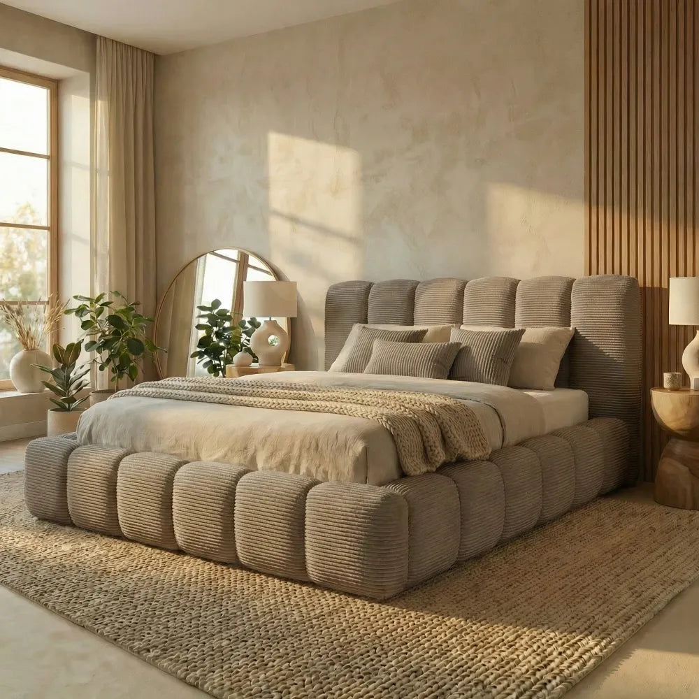 Pat tapitat cu material raiat Bej 160 x 200 Dallas slim