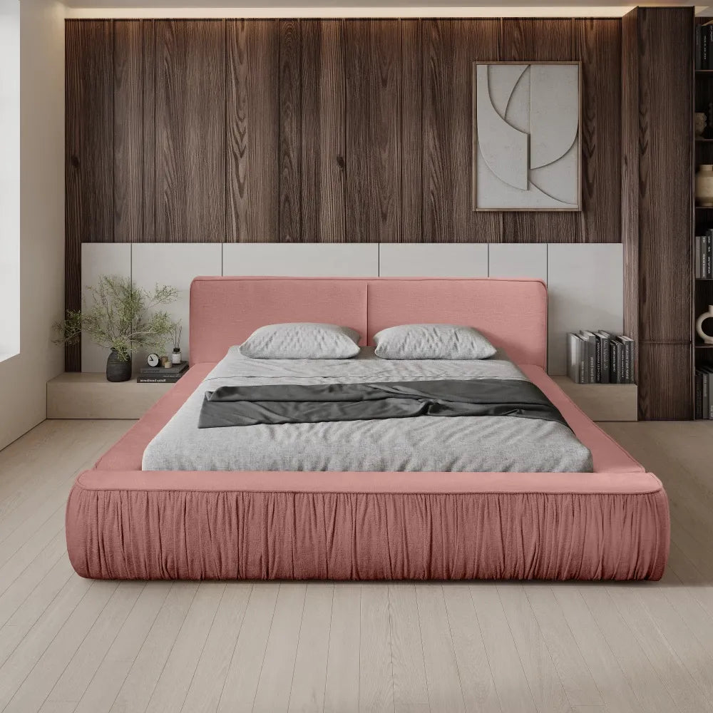 Pat 180x200cm tapitat cu Chenille Roz Naomi