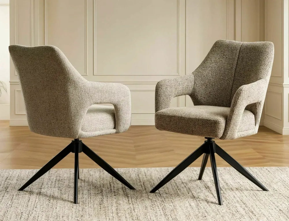 Scaun rotativ din Stofa Bej inchis si Metal Negru H86xL59xA65cm Olsen