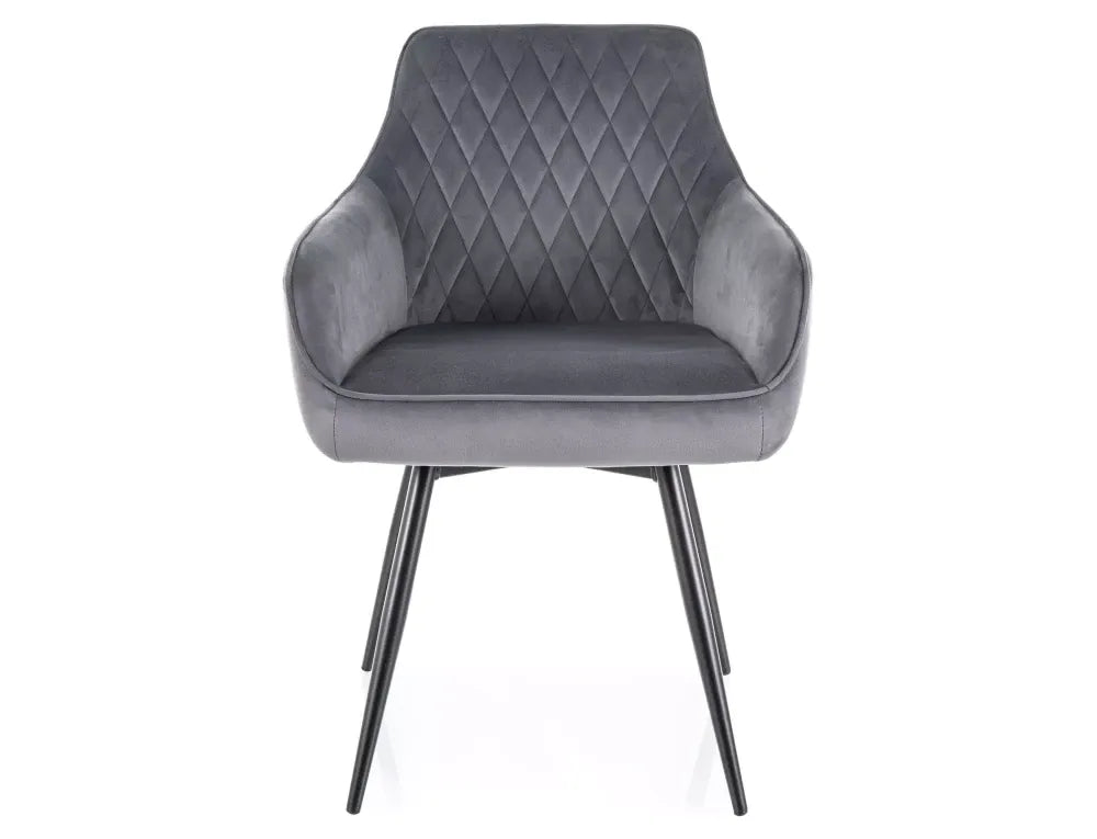 Set 2 scaune din Catifea Gri si Metal Negru Hx88Lx55xA58cm Marlo