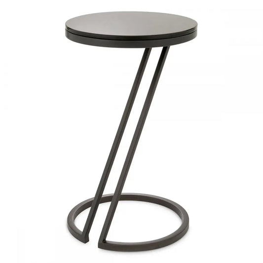 Masuta laterala Rotunda din Otel inoxidabil Negru si Sticla Negru D36xH60cm Falcone Eichholtz