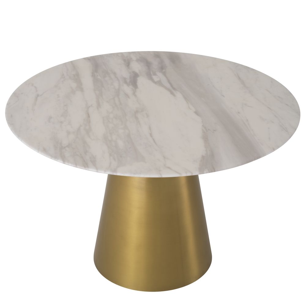 Masa Rotunda Nathan Eichholtz din Marmura si Otel inoxidabil Alb/Alama de 4 persoane D120xH77cm