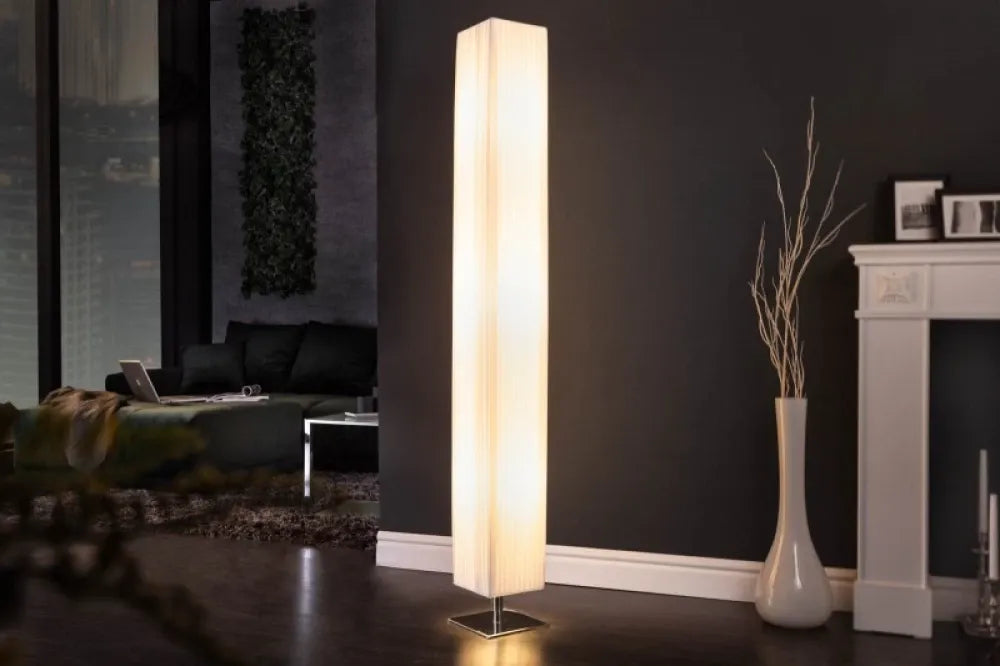 Lampa de podea din Metal Argintiu si Textil Alb H160xL20cm Paris