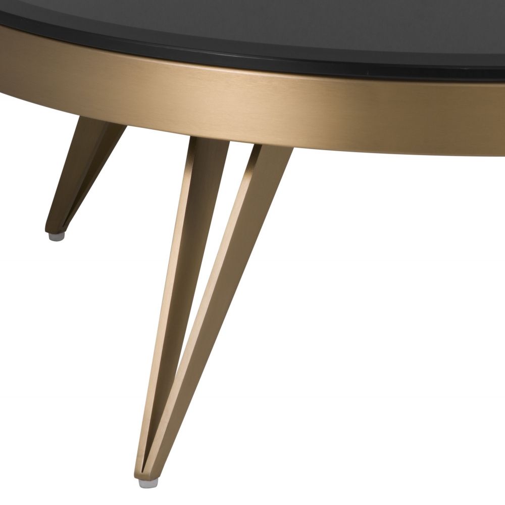 Masuta de cafea Rotunda din Otel inoxidabil si Sticla securizata Auriu/Negru D90xH33cm Rocco