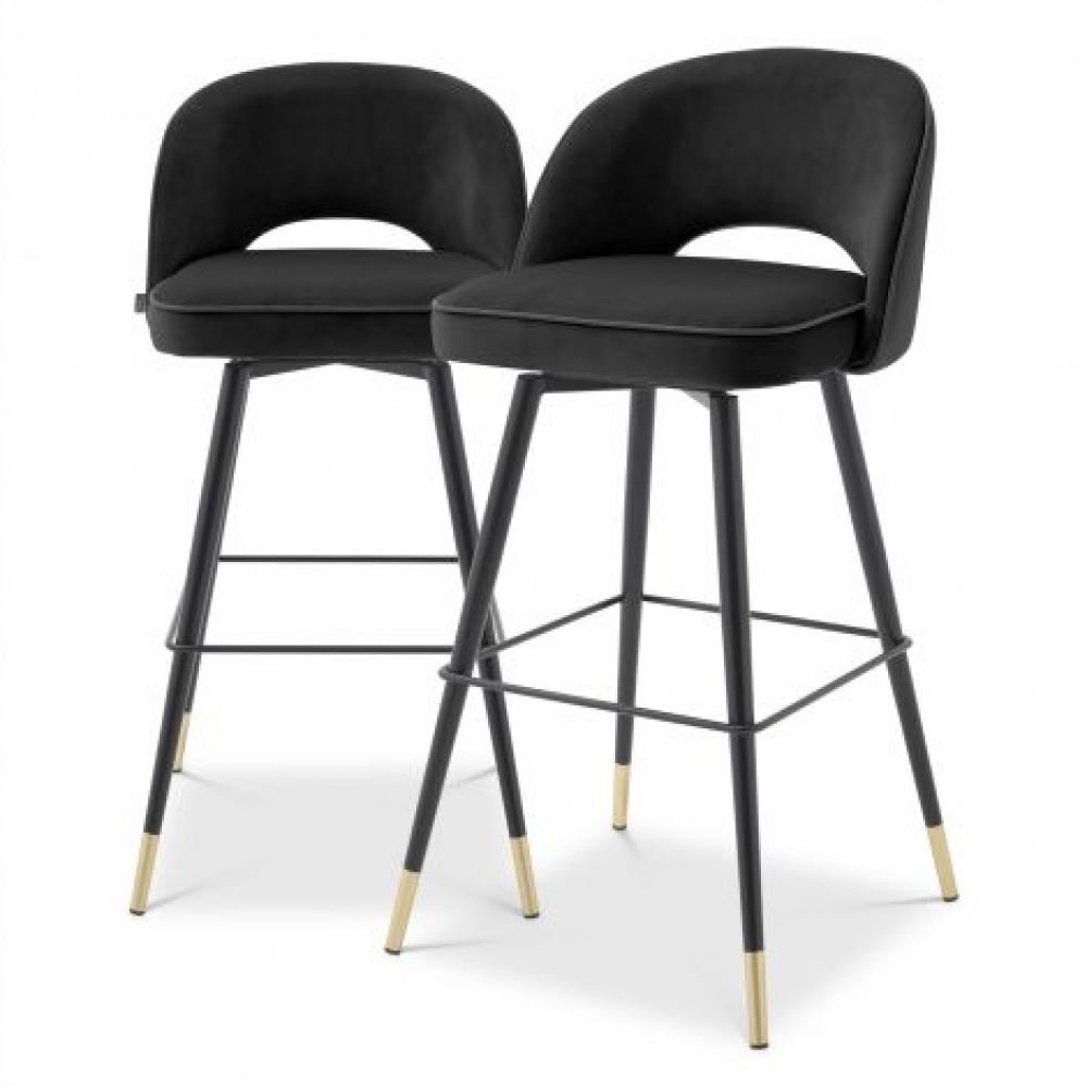 Set 2 scaune de bar rotative tapitat cu Catifea Negru cu picioare din Metal Negru/Auriu H103xL51xA52cm Cliff