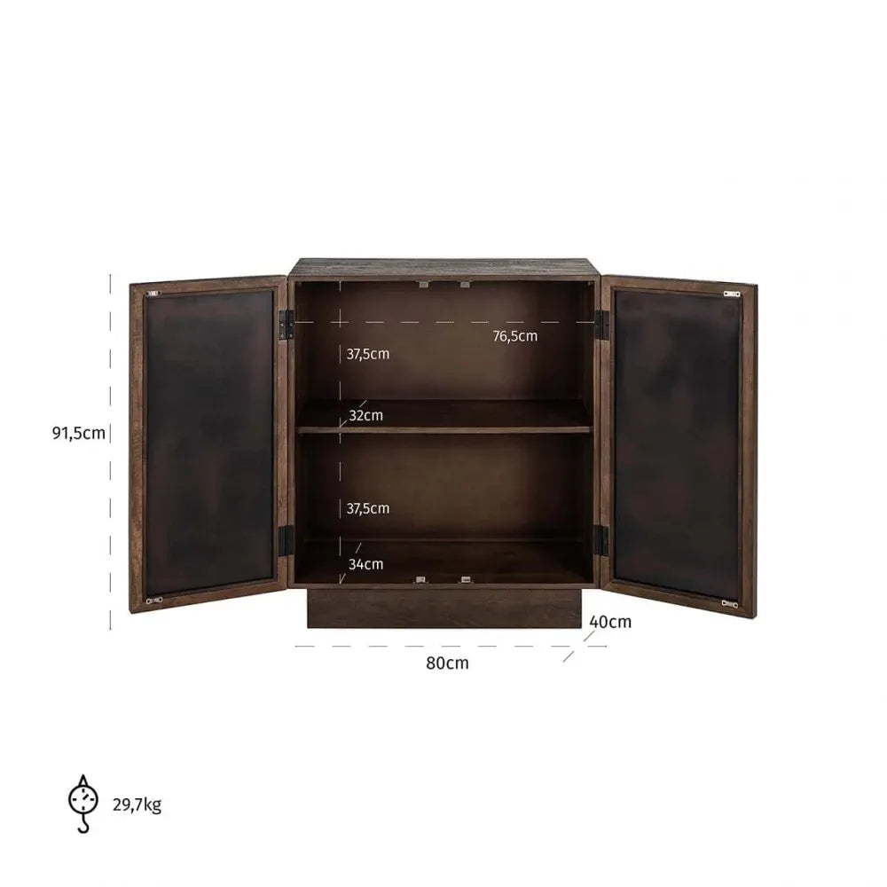Comoda 2 usi cu insertii de oglinda din Lemn de mango Maro L80xH91.5cm Bryant Richmond Interiors