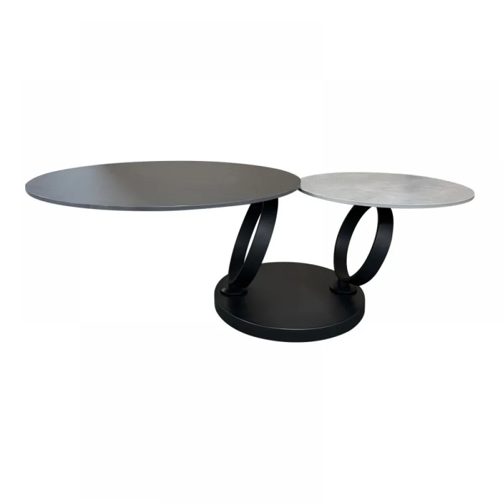 Masuta de cafea rotativa Rotunda din Ceramica Negru/Gri si Metal Negru D80xH44cm Dancing Rings