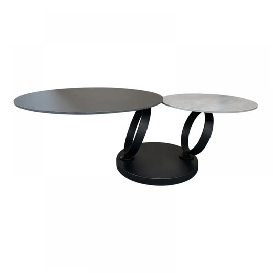 Masuta de cafea rotativa Rotunda din Ceramica Negru/Gri si Metal Negru D80xH44cm Dancing Rings
