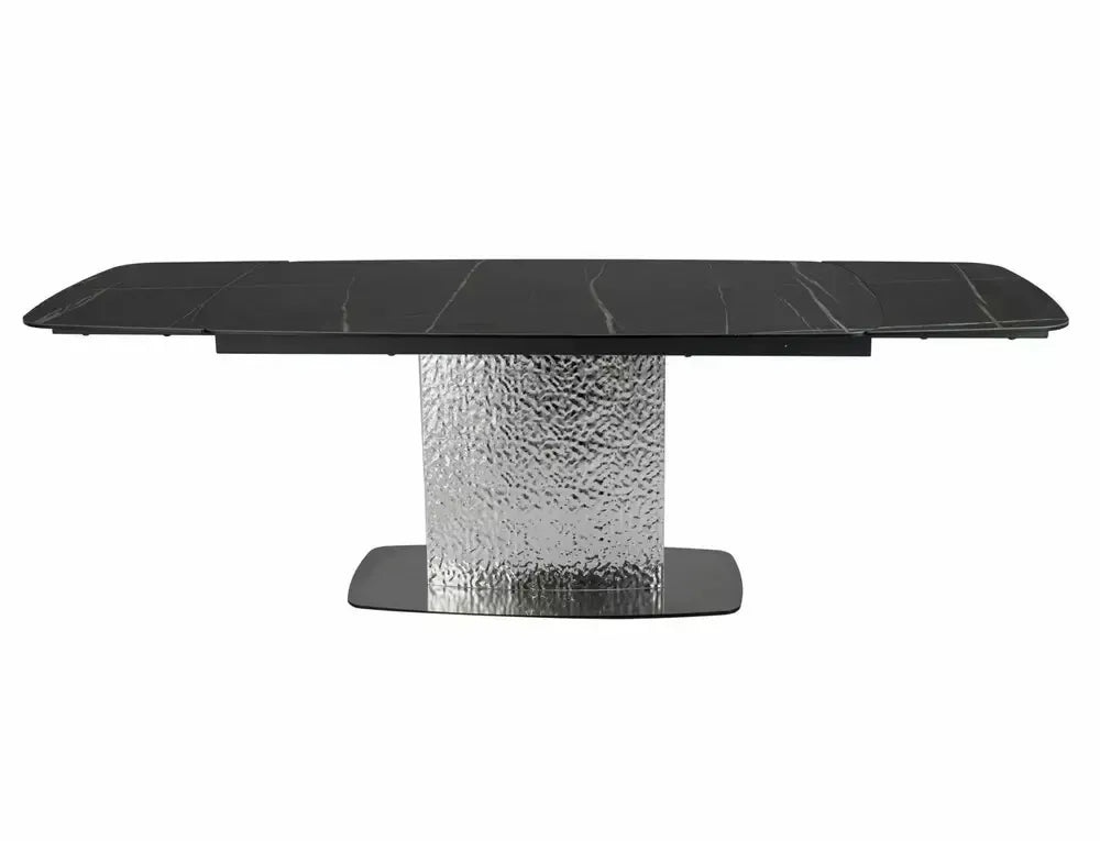 Masa Dreptunghiulara de 12 persoane din Sticla securizata+Ceramica Negru Sahara noir si Metal Argintiu L160-240xH76cm Moncler