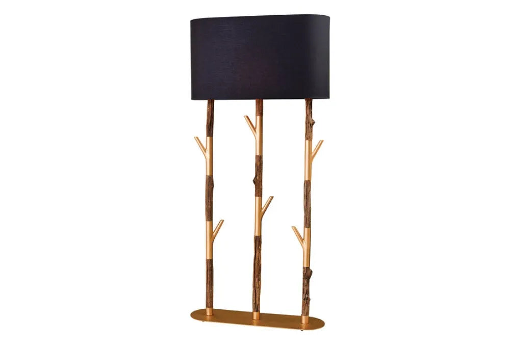 Lampa de podea din Metal/Lemn Auriu/Maro si Textil Negru L70xH154cm JEWELRY