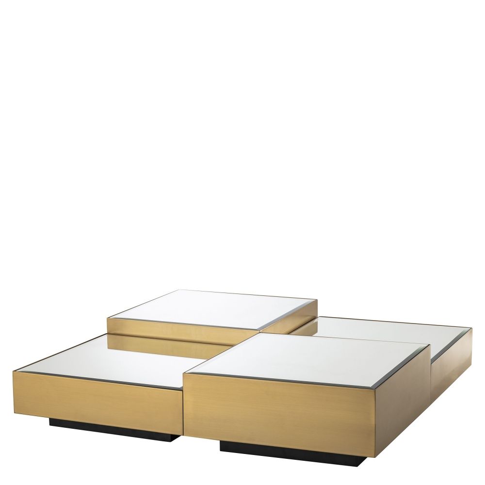 Set 4 masute de cafea Patrate din Otel inoxidabil si Oglinda Auriu/Argintiu L60xH20/26cm Esposito