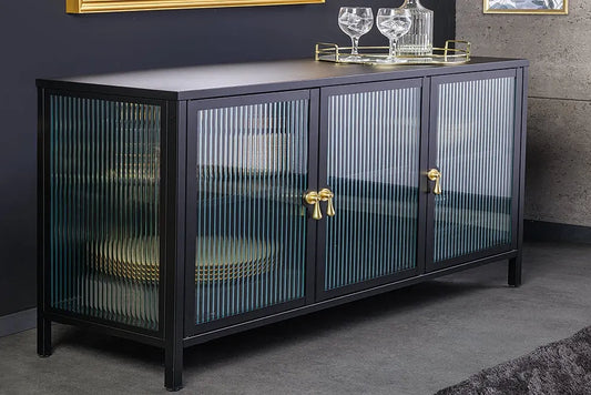 Comoda din Metal Negru si Metal/Sticla securizata Negru/Transparent L105xH70cm AMSTERDAM