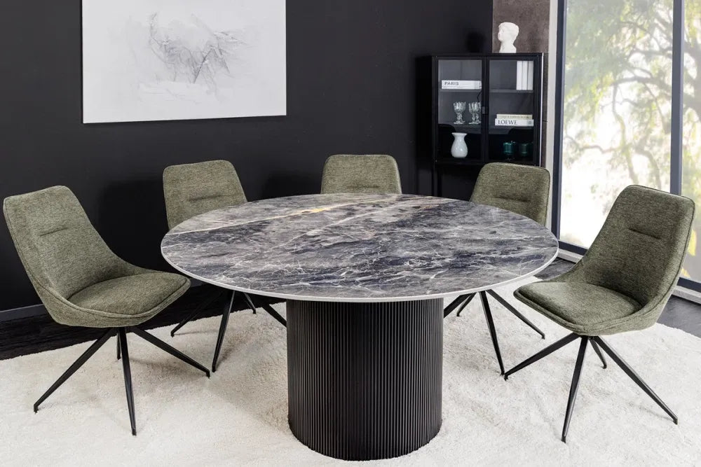 Masa din Ceramica Gri cu efect de marmura si MDF Negru D120xH75cm Unique