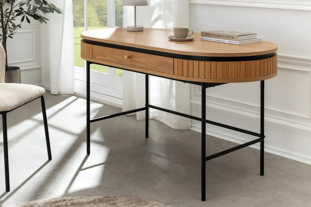 Birou din MDF/Furnir de stejar Maro si Metal Negru L120xH76cm ATELIER