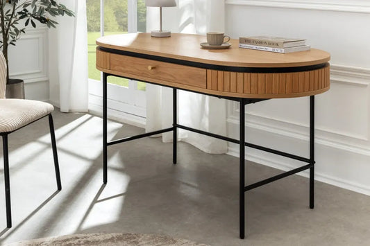 Birou din MDF/Furnir de stejar Maro si Metal Negru L120xH76cm ATELIER