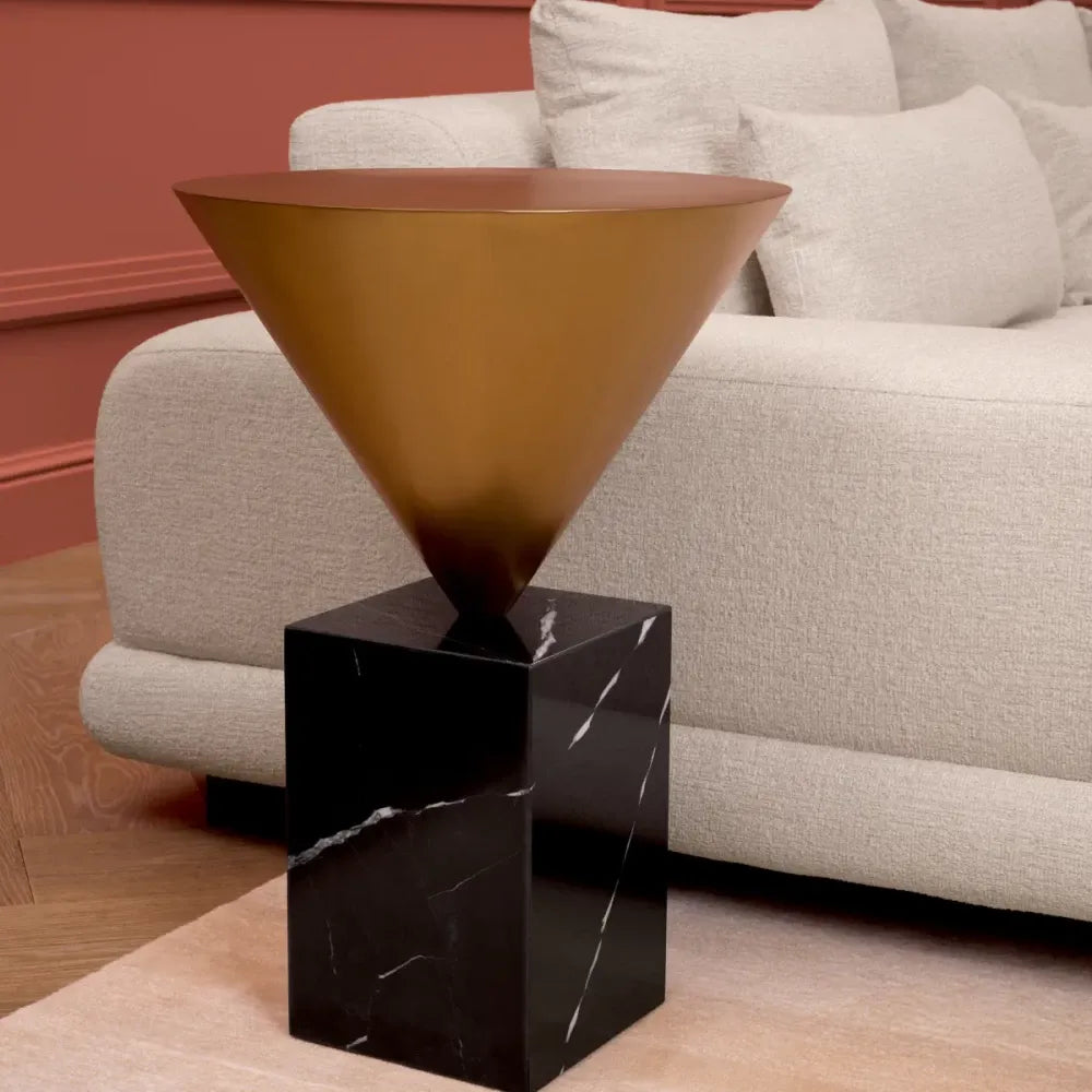 Masuta laterala Rotunda din Marmura Negru si Otel inoxidabil Alama D42xH61cm Nota Eichholtz