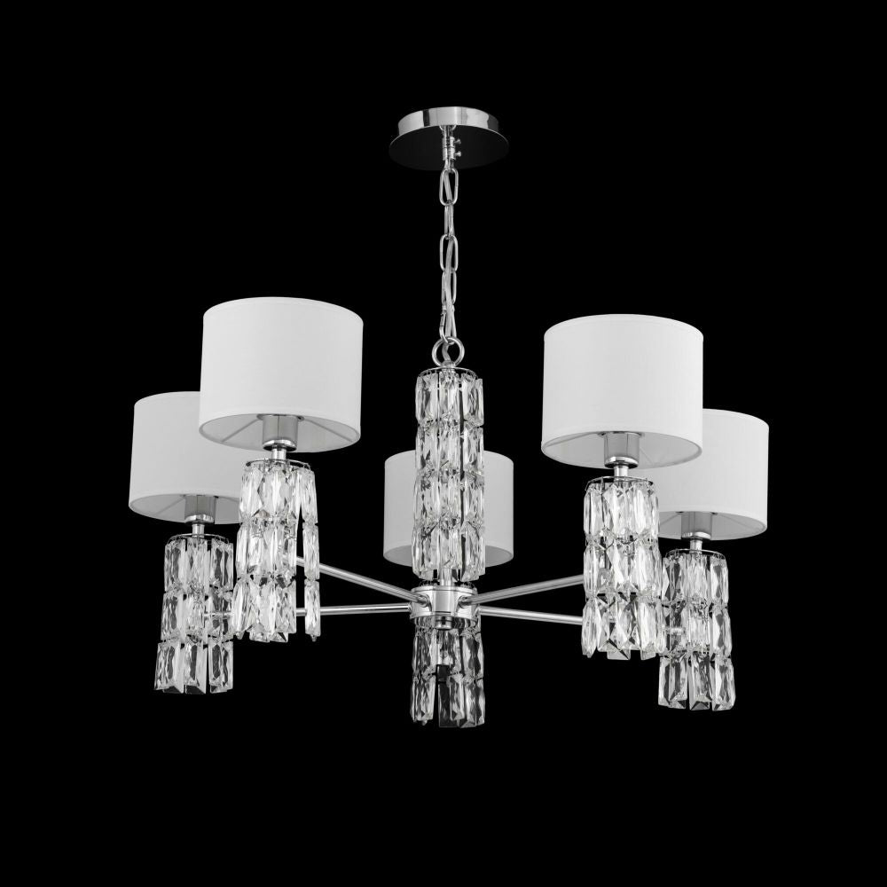 Candelabru rotund cu inaltime reglabila din Textil Alb cu 5 becuri D70xH81cm Talento