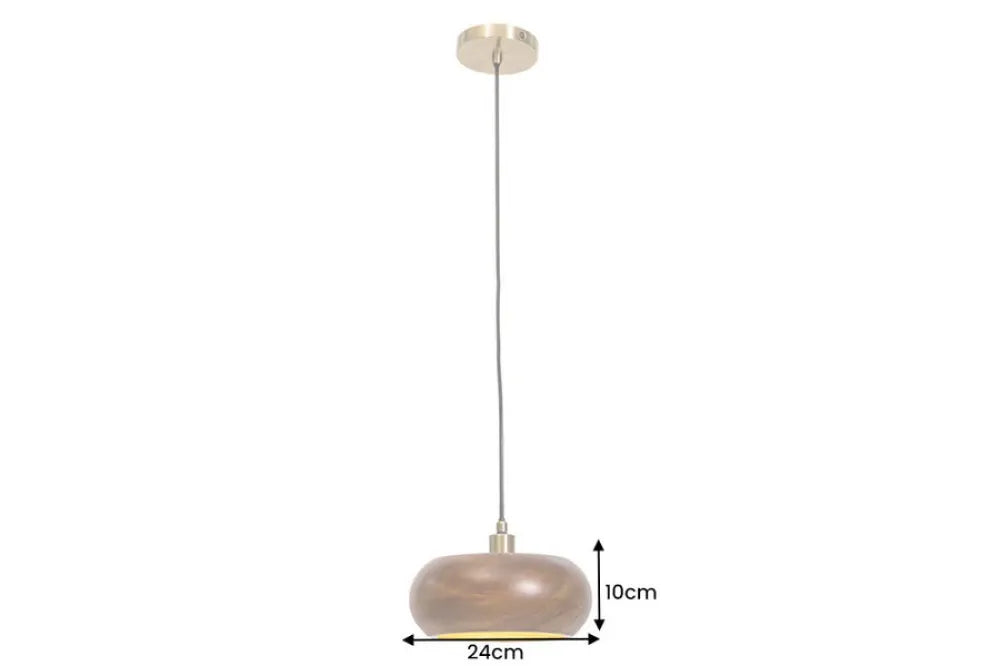 Pendul din Metal Auriu si Lemn de salcam Maro D25xH135cm ALVA