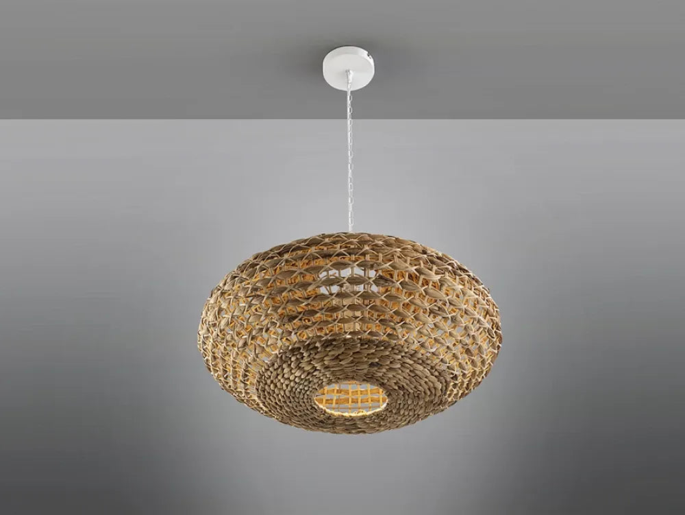 Pendul din Metal Alb si Ratan Maro H220xD60cm Nana