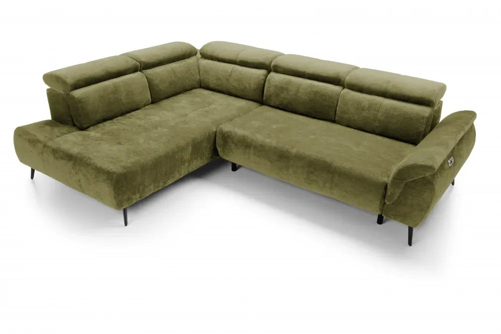 Coltar extensibil electric tapitat cu Chenille Verde cu lada depozitare Genova II