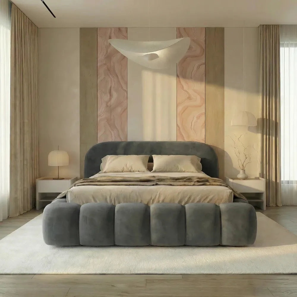 Pat tapitat cu material catifea Gri inchis 200 x 200 Orlando slim