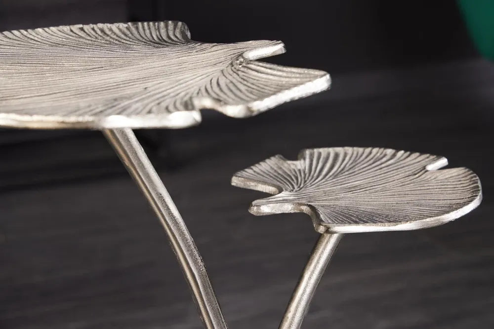 Masuta laterala din Metal Argintiu L52xH61cm Ginkgo leaves