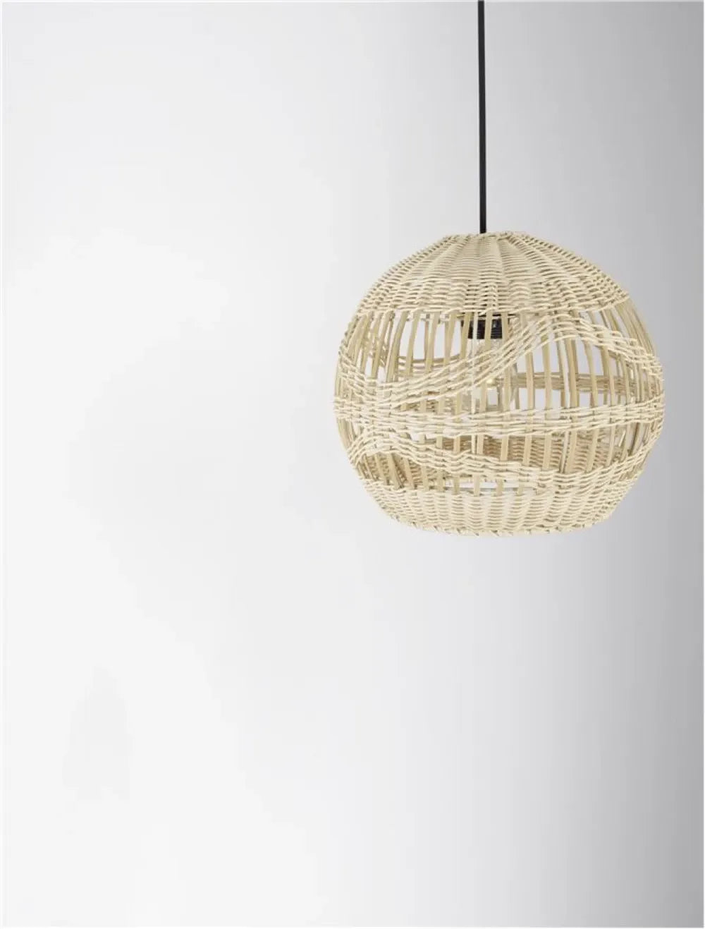 Pendul structura din Metal Negru si abajur din Ratan Bej H195xL30cm IP20 MARLO