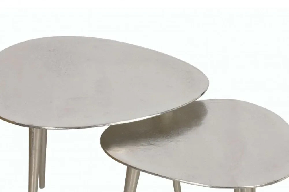 Set 2 masute de cafea Asimetrice din Metal Argintiu L32/39xH36/40cm Elements