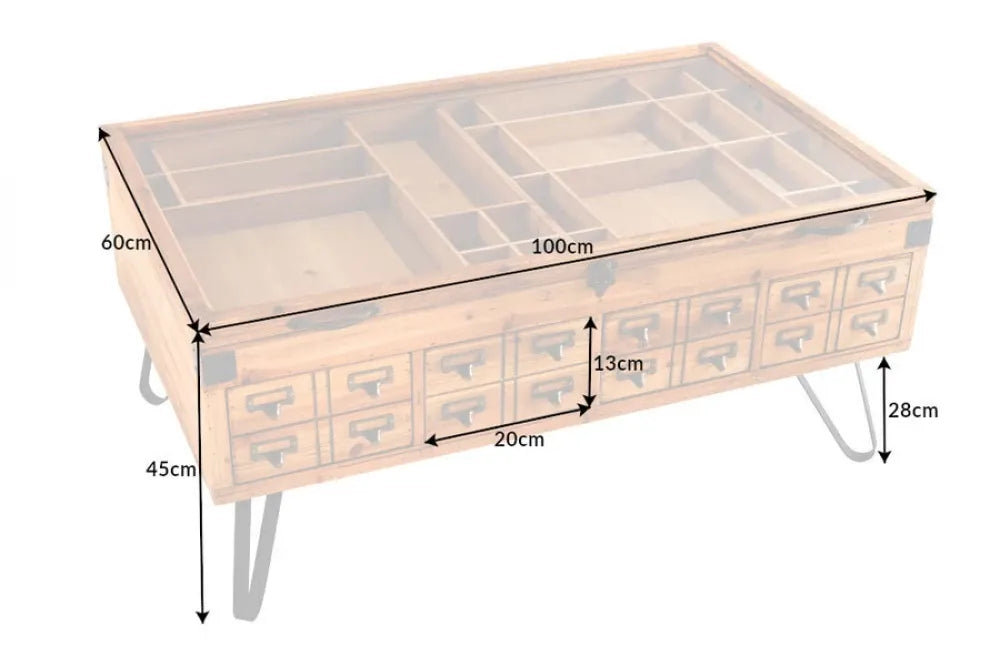 Masuta de cafea din Sticla securizata/Lemn Transparent/Maro si Metal Negru L100xH45cm Seven seas