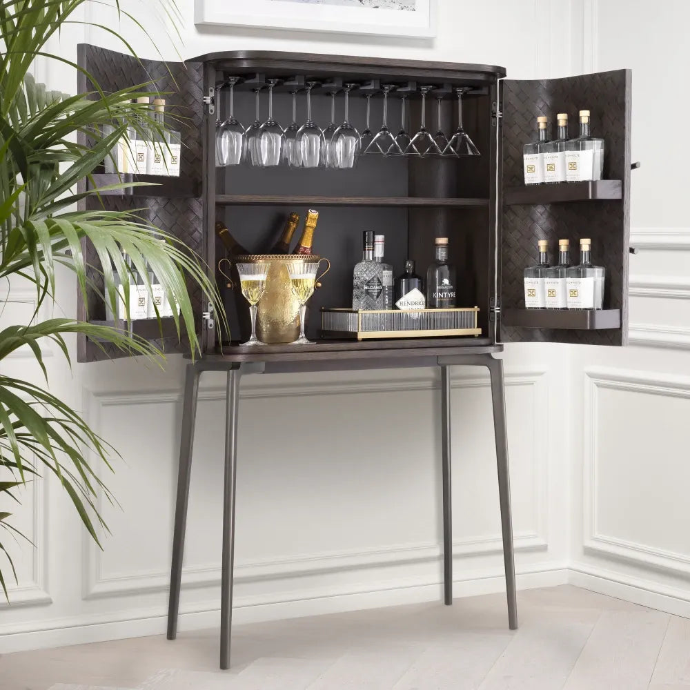 Dulap bar din Furnir de stejar Maro si Metal Bronz L90.5xH155.5cm Nilsson Eichholtz