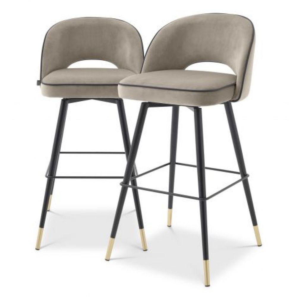 Set 2 scaune de bar rotative tapitat cu Catifea Grej cu picioare din Metal Negru/Auriu H103xL51xA52cm Cliff