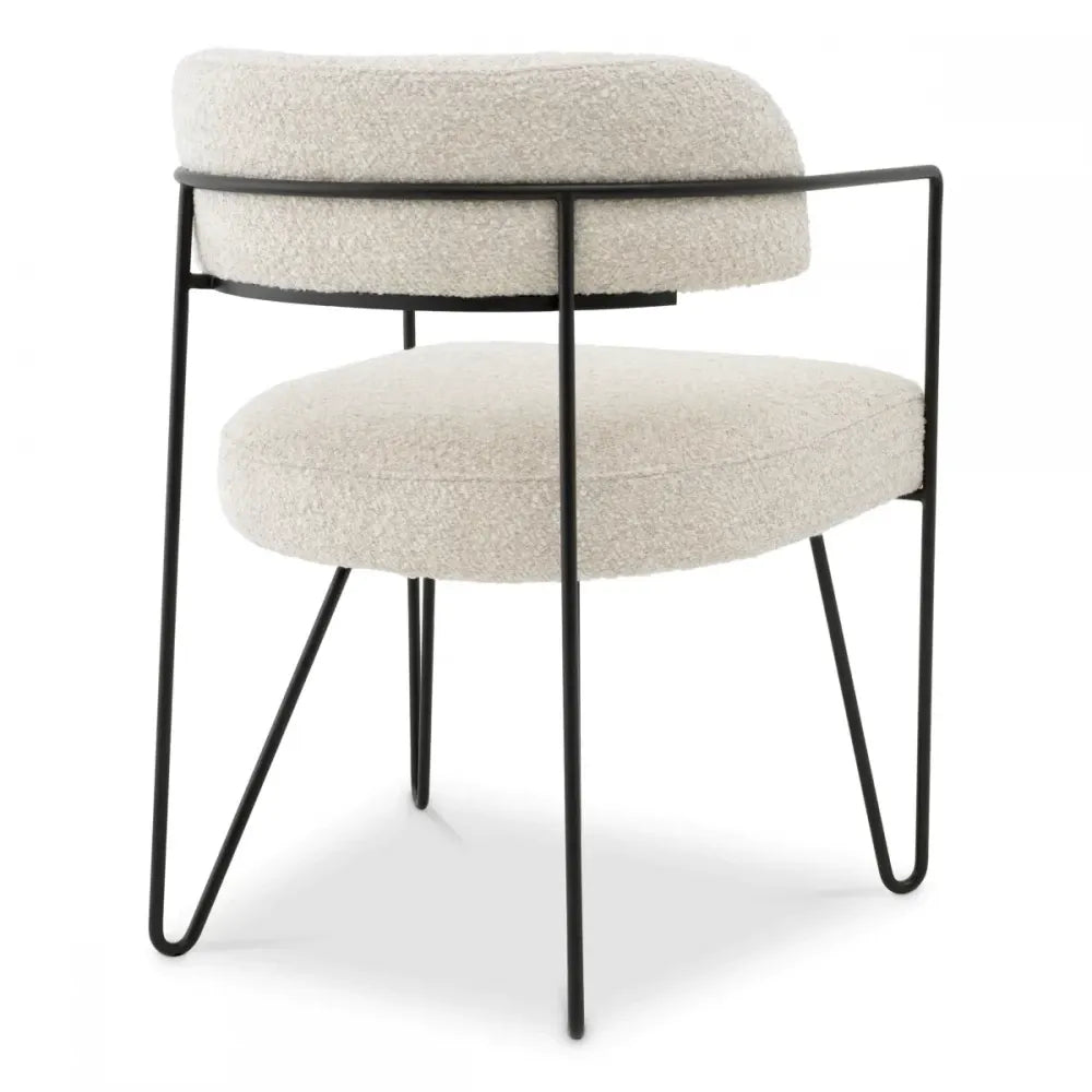 Scaun tapitat cu Stofa boucle Alb cu picioare din Metal Negru H74xL57xA59cm Giuseppe Eichholtz