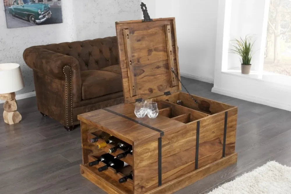 Masuta de cafea cu spatiu depozitare Dreptunghiulara din Lemn masiv de sheesham Maro L100xH40cm Bodega