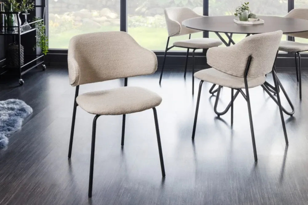 Set 2 Scaune tapitate cu Stofa boucle Grej cu picioare din Metal Negru H83xL58xA54cm Tracy