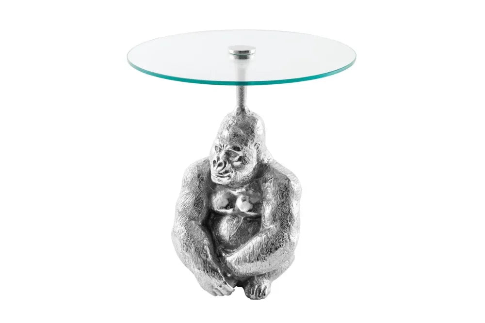 Masuta laterala din Sticla securizata Transparent si Metal Argintiu D45xH51cm Kong