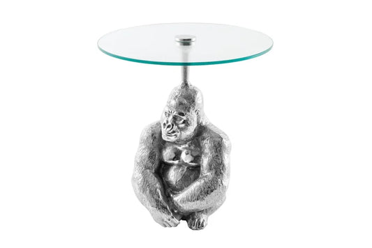 Masuta laterala din Sticla securizata Transparent si Metal Argintiu D45xH51cm Kong