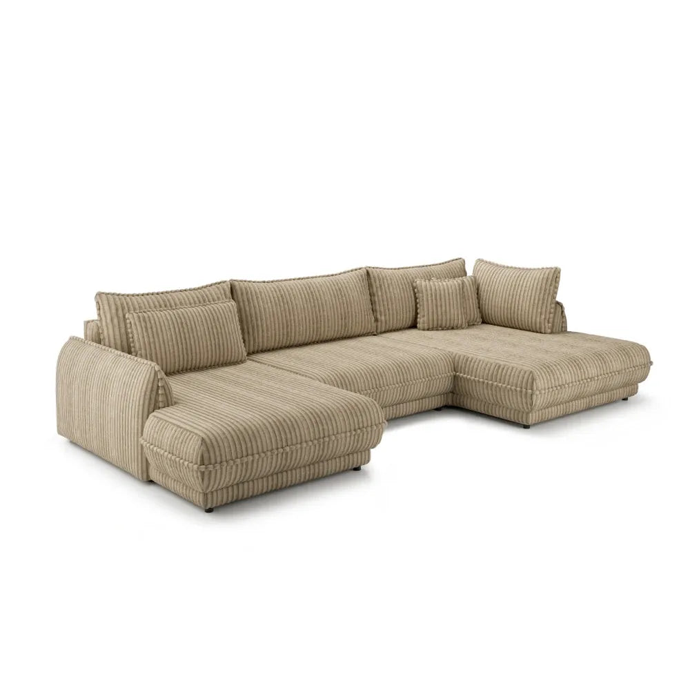 Coltar extensibil in forma de U cu spatiu depozitare din Corduroy Bej inchis Mojave III