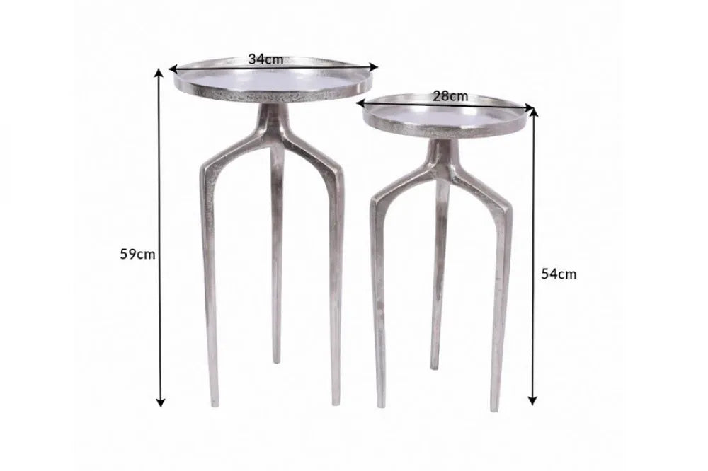 Set 2 masute laterale din Metal Argintiu D28/34xH54/59cm Abstract