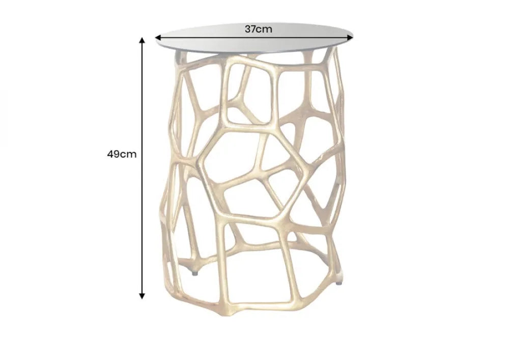 Masuta laterala din Sticla securizata Negru si Metal Auriu L37xH49cm Liquid geometrie