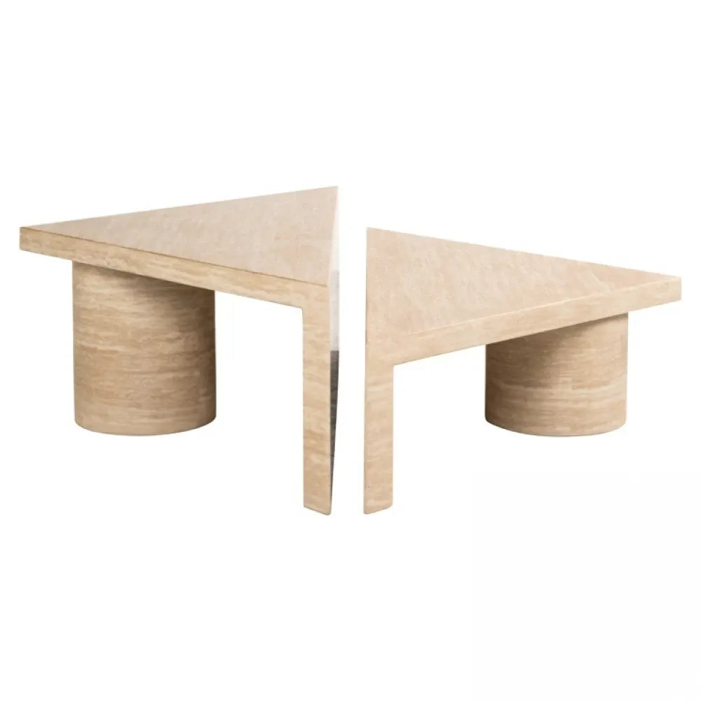 Set 2 masute de cafea Triunghiulara din Travertin artificial Bej L91xH40cm Fictus Richmond Interiors