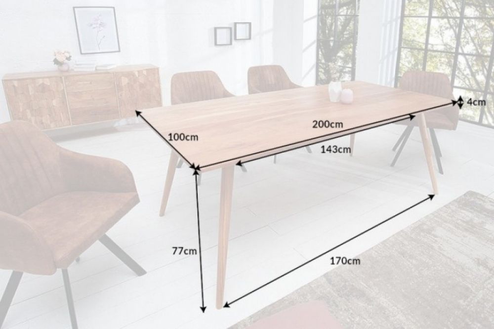 Masa din Lemn masiv de salcam Maro de 8 persoane L200x100cm Mystic Living