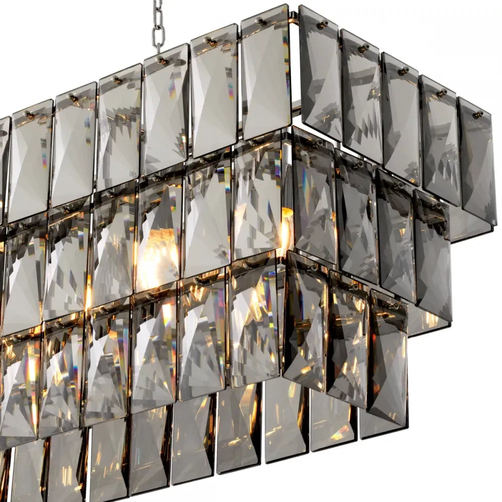 Candelabru din Otel inoxdabil Argintiu si Cristal Fumuriu H45.5xL140cm Amazone Eichholtz