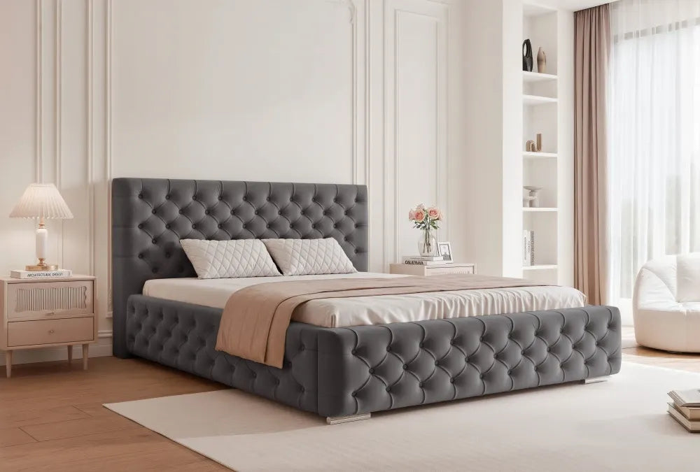 Pat 160 x 200 tapitat cu Stofa Kronos Gri Noah