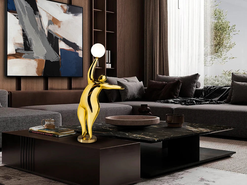 Veioza din Sticla/Rasina poliesterica Auriu si Acril Alb 28W L40xH81cm El globo
