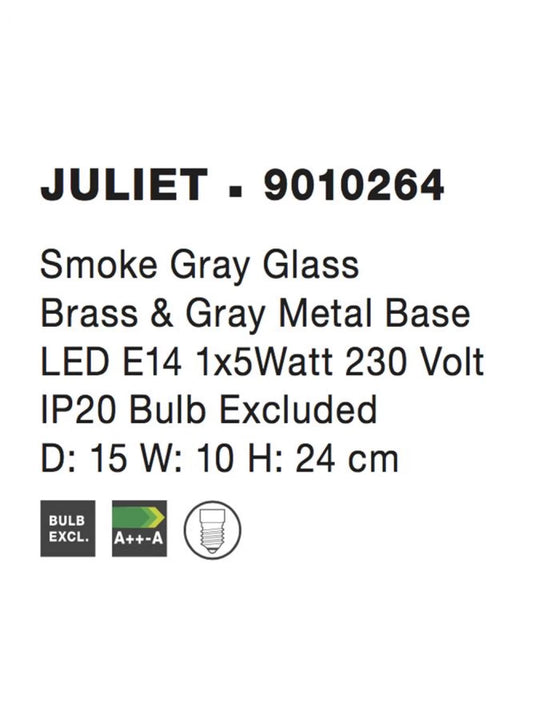 Veioza structura din Metal Auriu/Gri si abajur din Sticla Fumuriu H24xL15cm IP20 JULIET